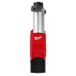 The image shows the M18 FUEL™ HAMMERVAC™ 5/8" Dedicated Dust Extractor in a red and silver color scheme, accented with the Milwaukee logo on the red body. It features a cylindrical design with measurement markings on its side.