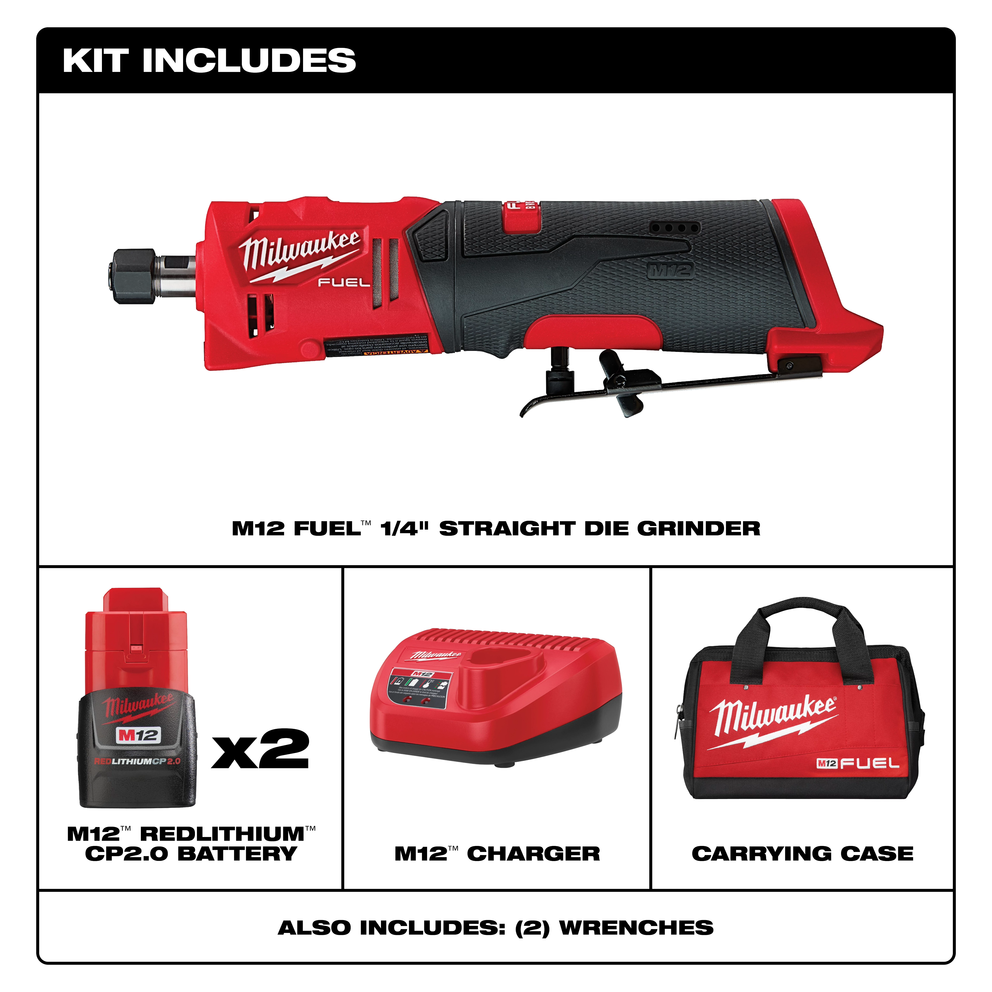 M12 FUEL 1/4" Straight Die Grinder Kit Includes