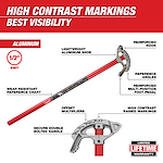 Red and gray 1/2" Aluminum Conduit Bender Walkaround with high contrast markings for best visibility and multiple reinforced features.