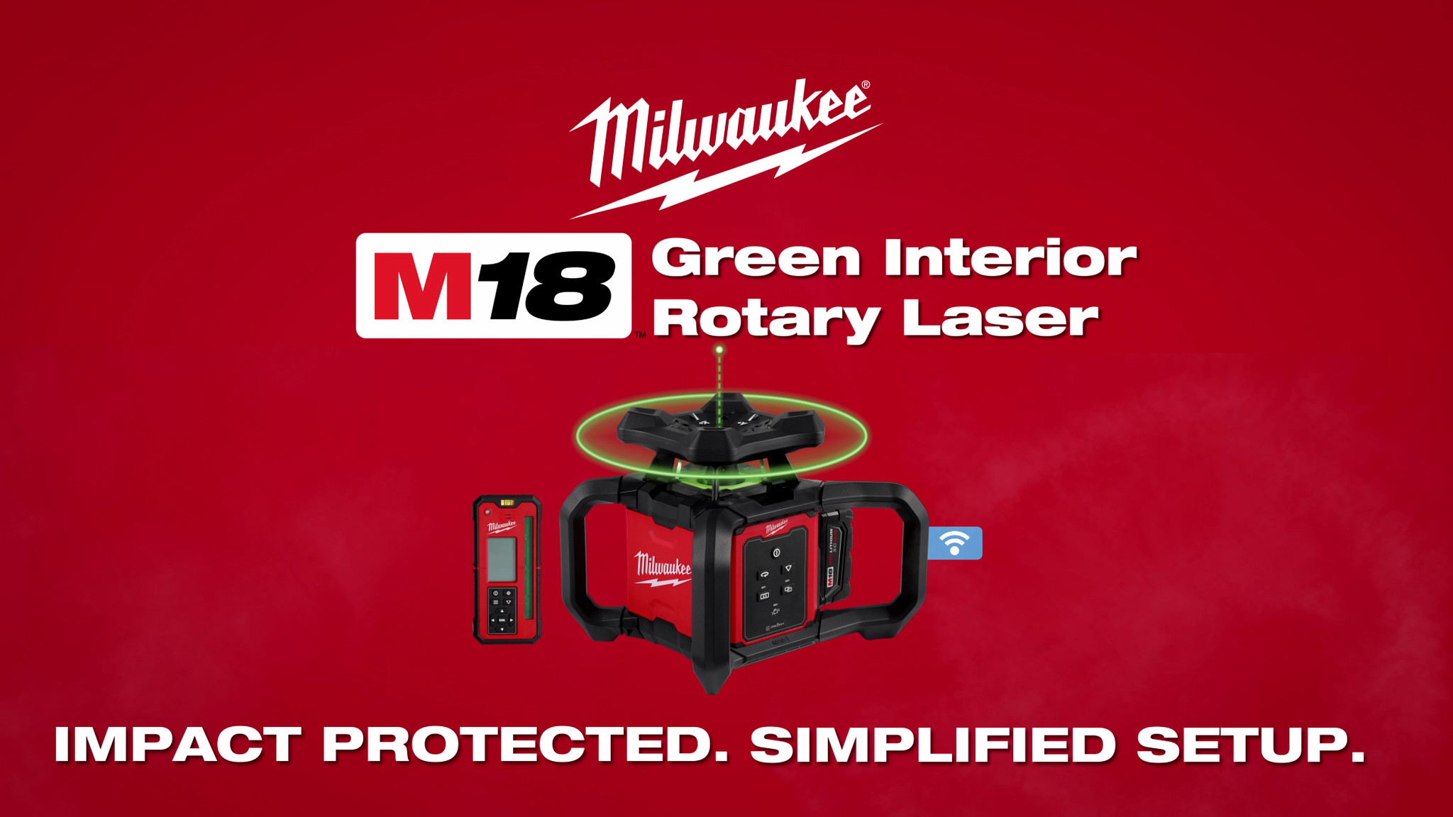 M18™ Green Interior Rotary Laser Level Kit w/ Remote/Receiver & Wall Mount Bracket