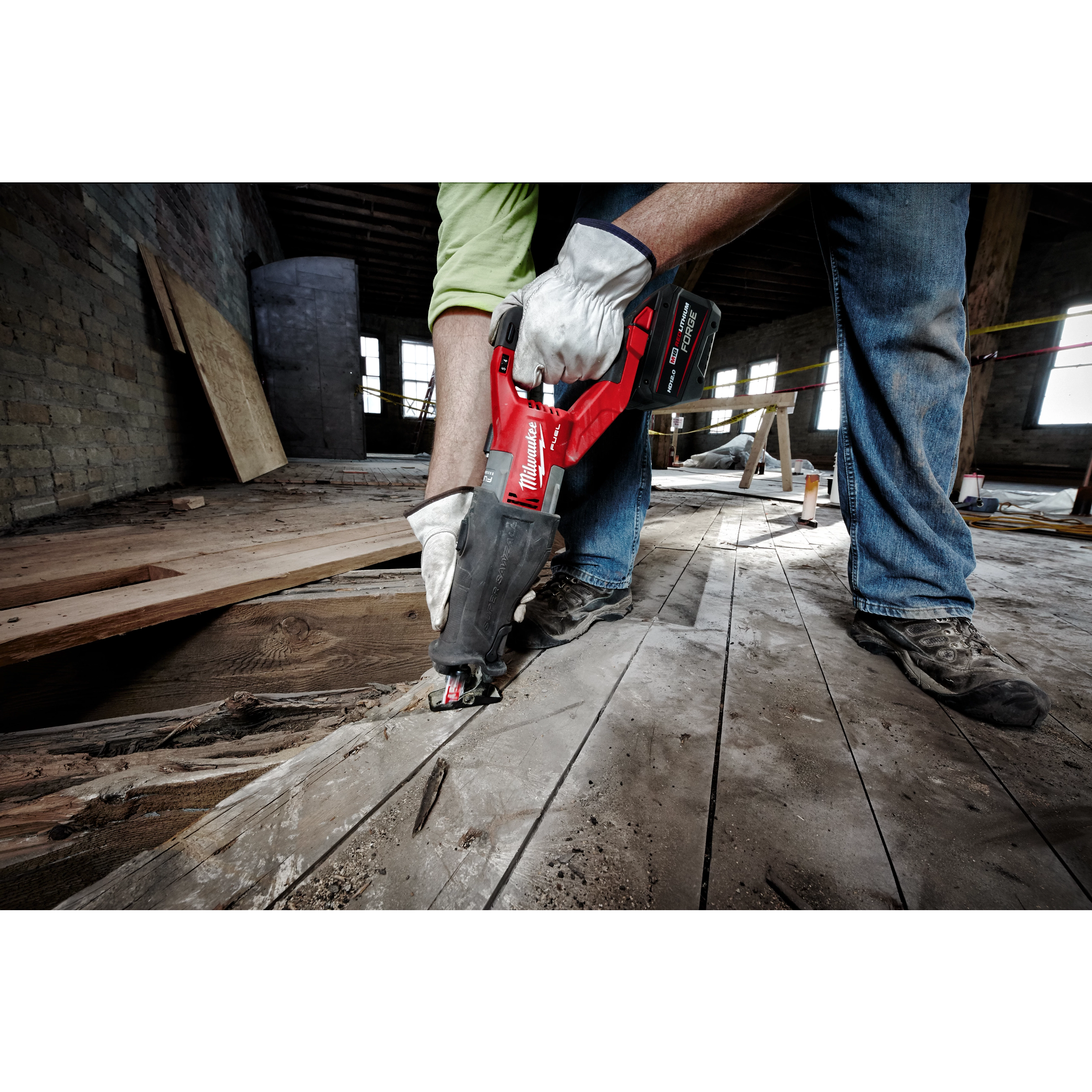 Image of the M18 FUEL™ Super Sawzall® Recip Saw being used by a worker on the jobsite