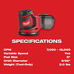 M18 Random Orbit Sander
Product Specifications