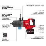 Image of M18 FUEL™ 1" D-Handle High Torque Impact Wrench w/ ONE-KEY™. It features tool-free adjustable side handle, integrated lanyard loop, 4-mode customizable drive control, 2,000 ft-lbs of nut-busting torque, tri-LED worklight, anvil type with 1" friction ring with thru hole, battery isolator, and POWERSTATE™ brushless motor.