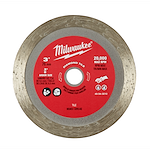 The 3" Diamond Tile Cut-Off Blade features a 76 mm diameter, 3/8" arbor size, and supports up to 20,000 max RPM. It is designed for cutting tile and has a red center with silver edges.