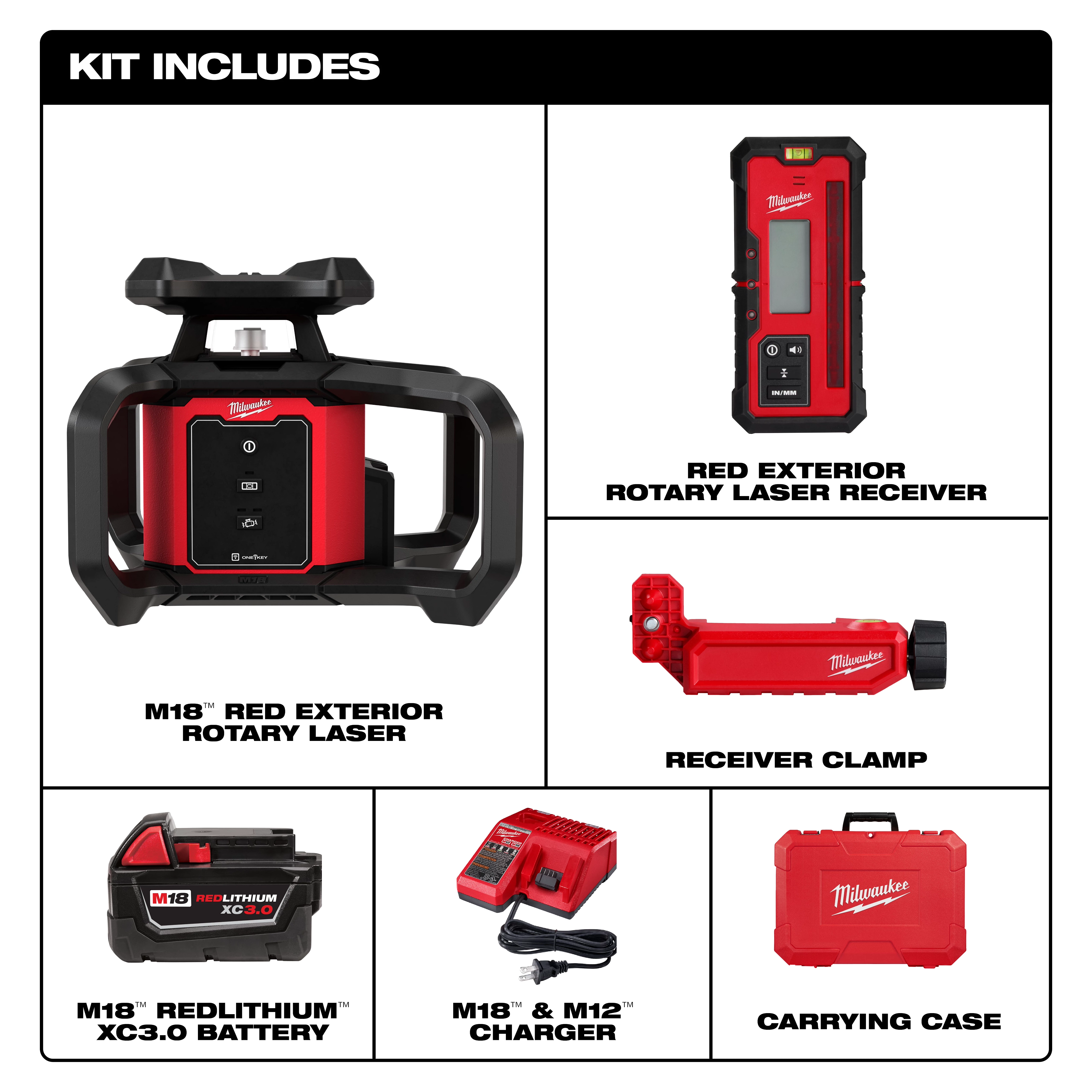 M18™ Red Exterior Rotary Laser Level Kit w/ Receiver Includes