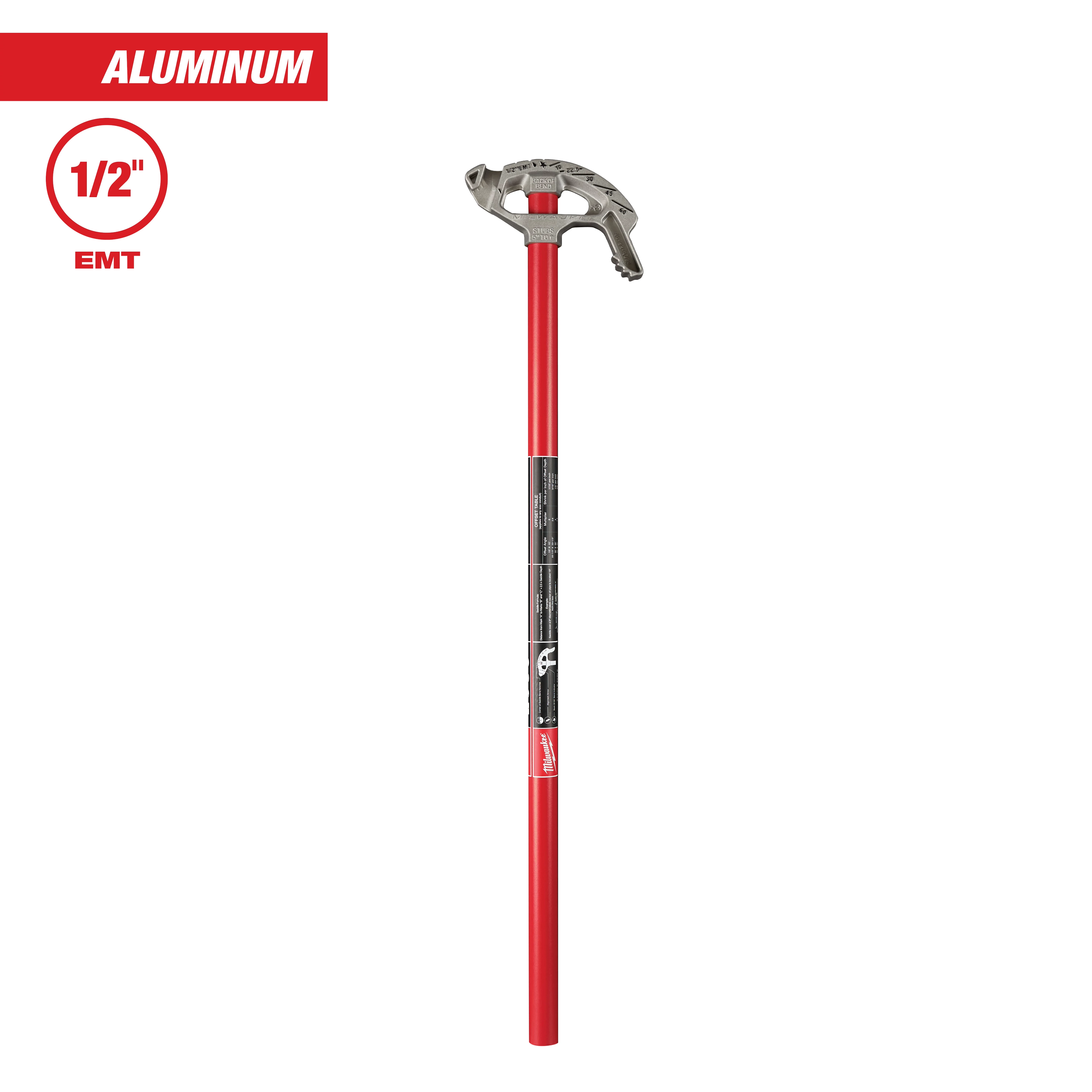 1/2" Aluminum Conduit Bender with a red handle and a metallic head designed for bending electrical conduit pipes.