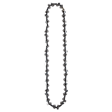 A chainsaw chain with multiple teeth arranged in a loop.