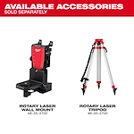 Available accessories include the rotary laser wall mount and the rotary laser tripod