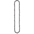 A long, black beaded necklace with a repeating pattern of small and large beads.