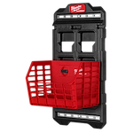Milwaukee PACKOUT Compact Wall Plate with a red basket attached, designed for tool storage and organization.