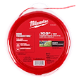 A spool of Milwaukee .105" x 180' Trimmer Line in red packaging. The label highlights features such as longer life, greater cutting power, and longer run-time. The product is made from high-grade polymers with a twisted design.