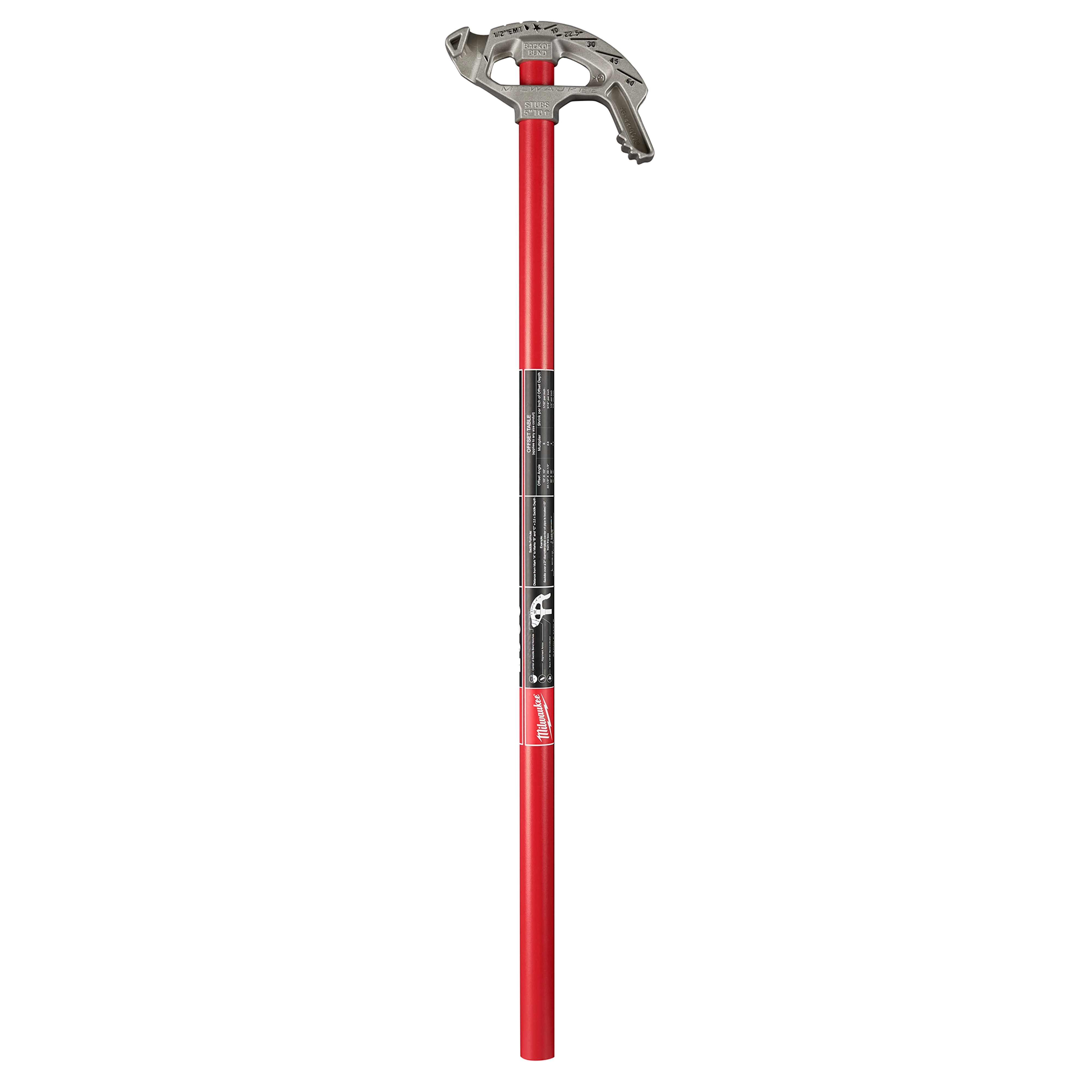 1/2" EMT Aluminum Conduit Bender with a red, long handle and a metallic head, designed for shaping electrical conduit pipes.