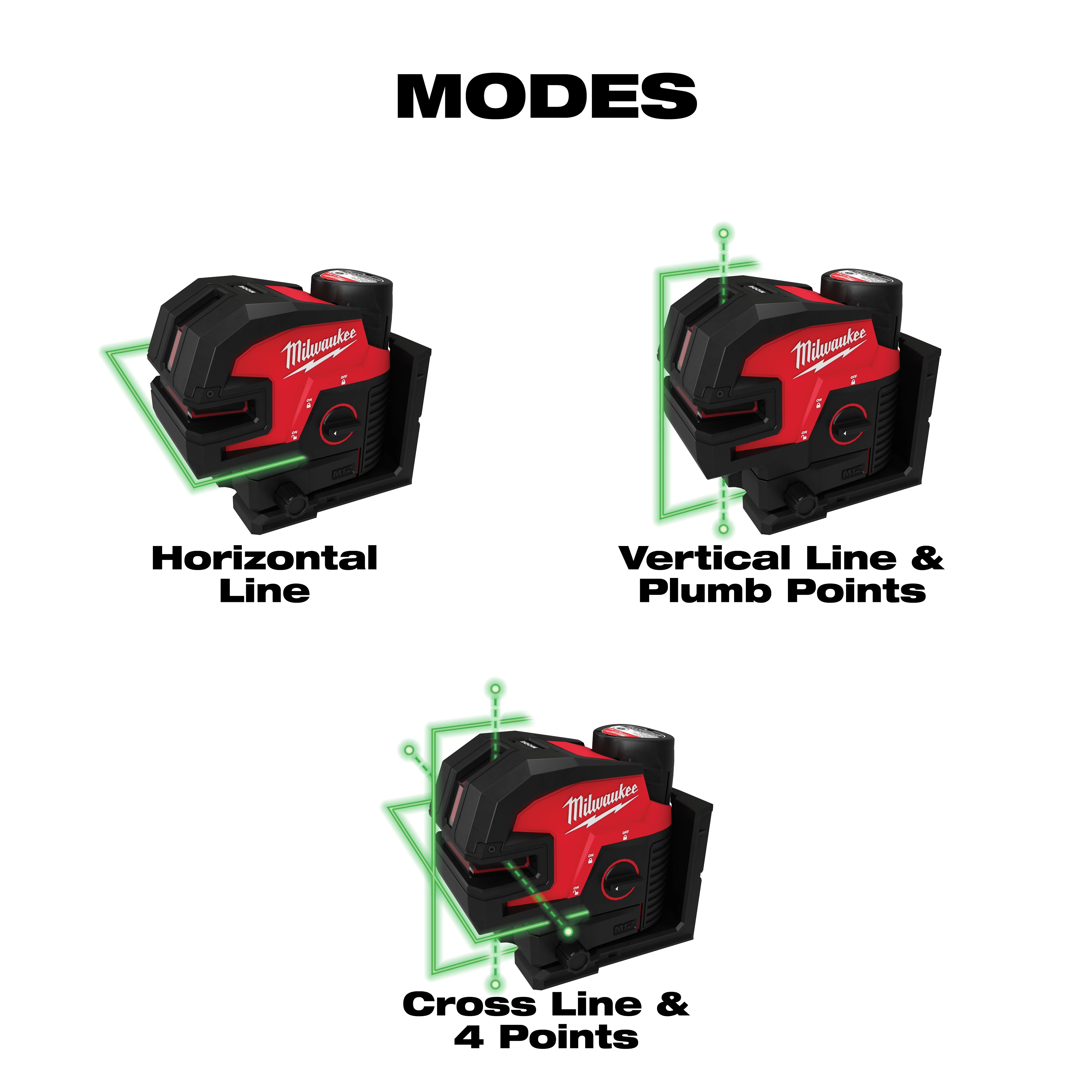 M12™ Green Laser – Cross Line & 4-Points Modes