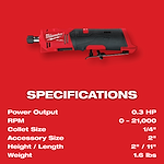 M12 FUEL 1/4" Straight Die Grinder Specifications