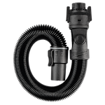 The image depicts a Milwaukee 1-7/8" x 6' Flexible Hose, designed for use with vacuum systems. The black, ribbed hose is coiled with connectors on both ends, featuring a latch mechanism to secure attachments.