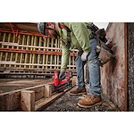 Image of  worker using the Milwaukee M18 Duplex Nailer to nail wood on a jobsite