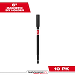 The image shows a 6-inch SHOCKWAVE Impact Duty Magnetic Bit Holder. It is black with a red label in the middle and is packaged in a set of 10 pieces.
